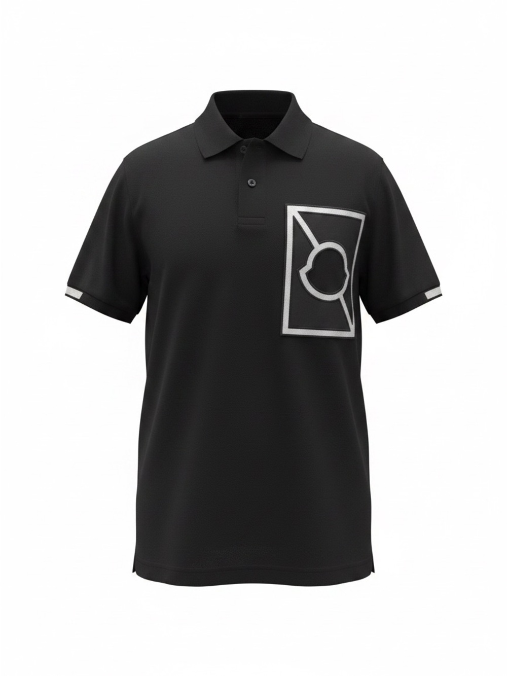 Moncler Black Polo with White Contrast Logo Patch